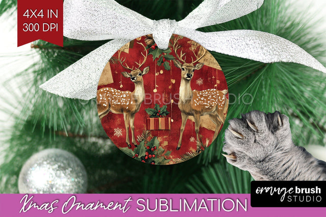 Deer Christmas Ornament PNG - Vintage Christmas Sublimation Sublimation OrangeBrushStudio 
