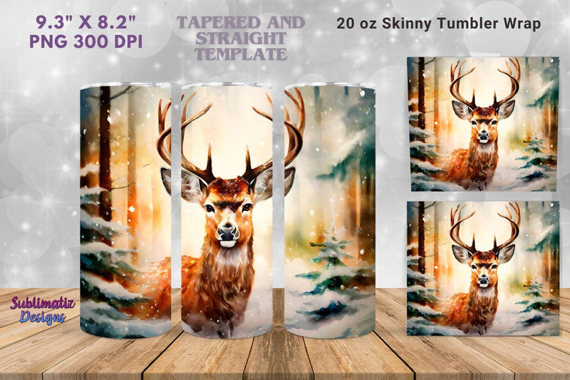 Deer Christmas Wrap 20 oz Design | 20 oz Skinny Tumbler Wrap ...