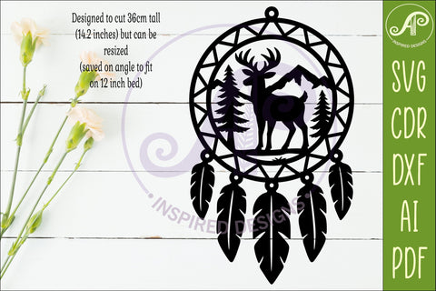 Deer Dreamcatcher Laser Cut File, Wild Animal Wall Art SVG SVG APInspireddesigns 
