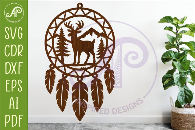 Deer Dreamcatcher Laser Cut File, Wild Animal Wall Art SVG SVG APInspireddesigns 