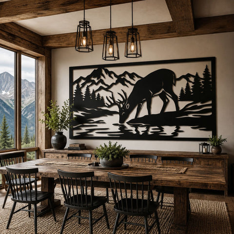 Deer Drinking Lake Laser SVG | Mountain Deer Metal Wall Art DXF | Wildlife Plasma CNC Cut File | Rustic Cabin Decor | Laser Cut Svg SVG HappyDesignStudio 