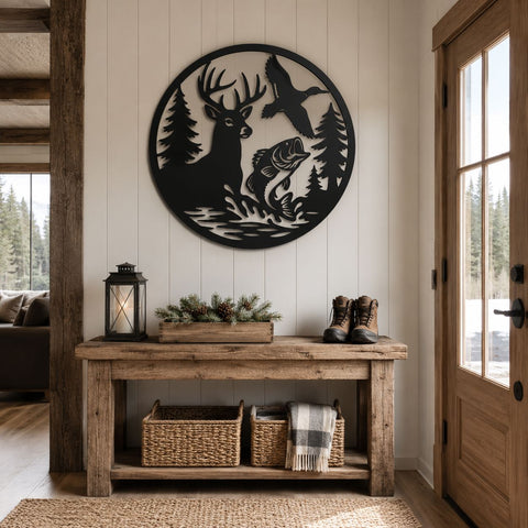 Deer Duck Bass Fish Wildlife Scene Laser SVG | Hunting Metal Wall Art DXF | CNC Plasma Cut File | Rustic Cabin Decor Laser Cut Svg SVG HappyDesignStudio 