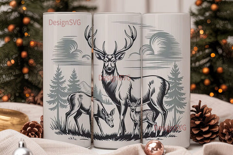 Deer Family 20oz Tumbler Wrap Sublimation DesignSVG 