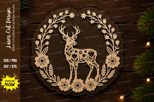 Deer Floral Wreath Laser Cut Svg Design SVG Regulrcrative 