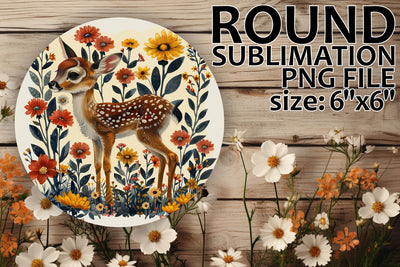 Deer & Flower Circle Design for Keychains & Car Coasters Sublimation afrosvg 