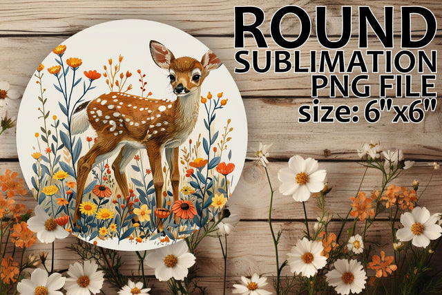 Deer & Flowers Round Design for Keychains Sublimation afrosvg 