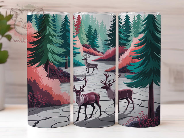 Deer Forest Cracked Earth Tumbler, Cracked Earth Sublimation Design, Grunge Woodland Art, 20oz Holiday Tumbler, Whimsical Deer Mug, Stylish Woodland Cup, Rustic Forest Wrap Sublimation Lara' s Designs 