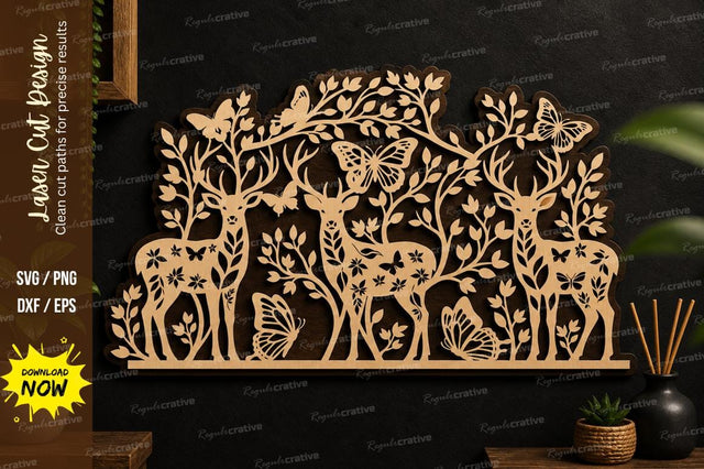 Deer Forest Laser Cut Wall Art File SVG Regulrcrative 