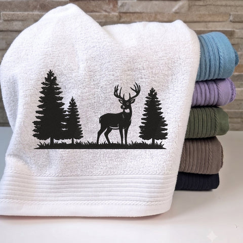 Deer Forest Silhouette Embroidery Design – Buck with Pine Trees Woodland Wildlife Machine Embroidery File Embroidery/Applique DESIGNS PatternFeed8 