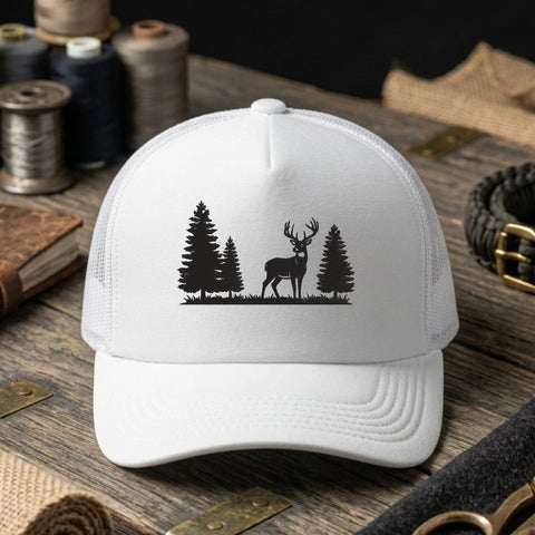 Deer Forest Silhouette Embroidery Design – Buck with Pine Trees Woodland Wildlife Machine Embroidery File Embroidery/Applique DESIGNS PatternFeed8 