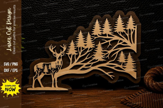 Deer Forest Tree Silhouette Laser Cut SVG Design SVG Regulrcrative 
