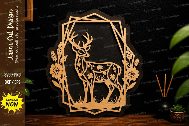 Deer Frame Ornament Laser Cut Svg Design SVG Regulrcrative 