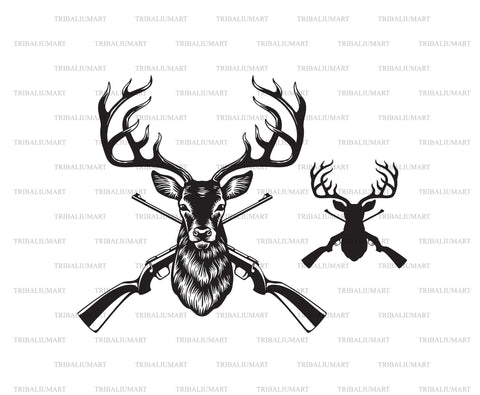 Deer Head And Crossed Hunting Rifles SVG TribaliumArtSF 
