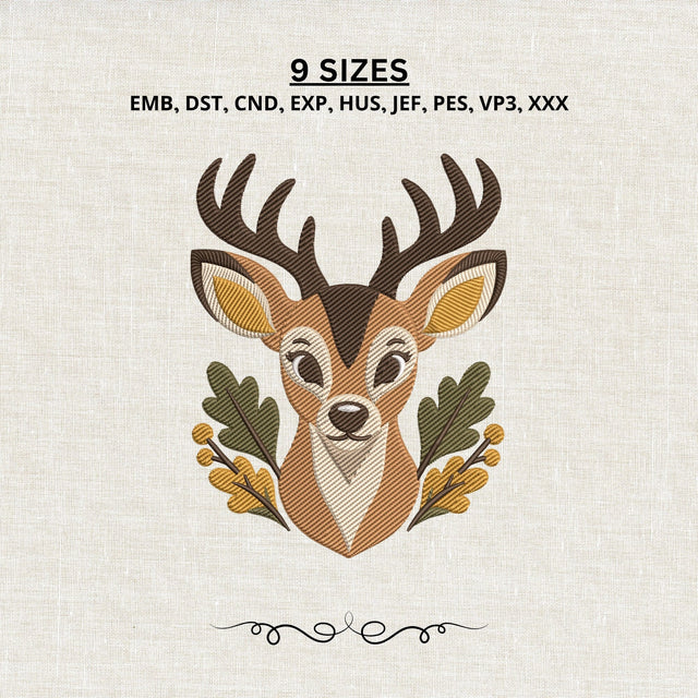 Deer Head Embroidery Design – Woodland Buck Machine Embroidery File, Rustic Deer Antlers Fall Forest Animal Design Embroidery/Applique DESIGNS PatternFeed8 