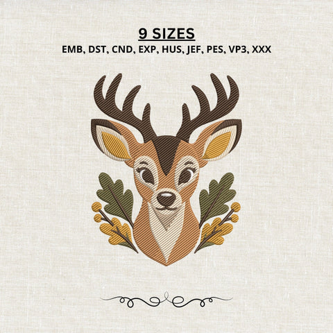 Deer Head Embroidery Design – Woodland Buck Machine Embroidery File, Rustic Deer Antlers Fall Forest Animal Design Embroidery/Applique DESIGNS PatternFeed8 