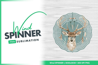 Deer Head Wind Spinner Round Png Design with Feathers and Antlers Sublimation Regulrcrative 