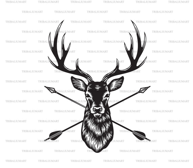Deer head with antlers and crossed arrows SVG TribaliumArtSF 