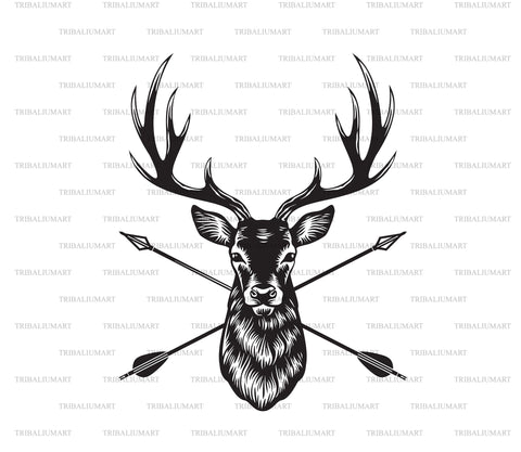 Deer head with antlers and crossed arrows SVG TribaliumArtSF 