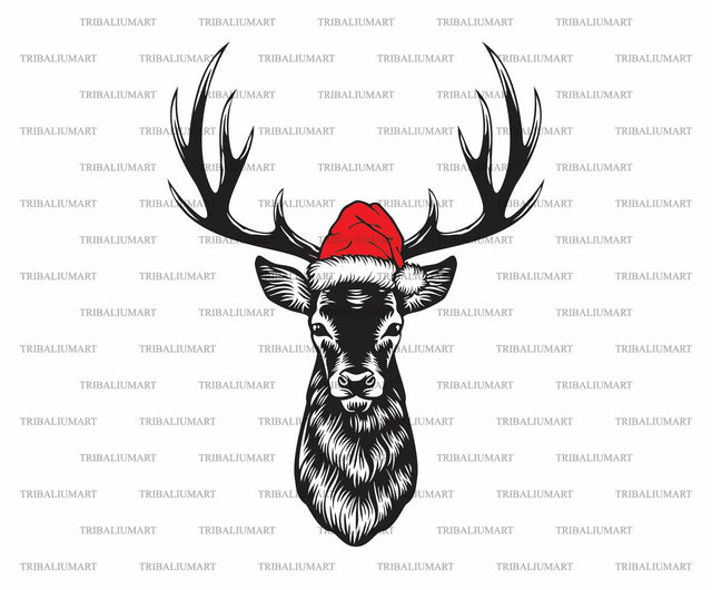 Deer Head with Santa Hat SVG TribaliumArtSF 