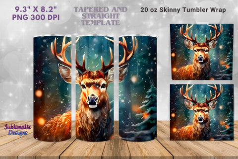 Deer Holiday 20 oz Skinny Wrap | 20 oz Skinny Tumbler Wrap Sublimation Christmas Design Sublimation Sublimatiz Designs 