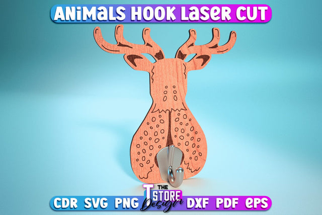 Deer Hook Laser Cut | Home Design | Wooden Animals Hook | CNC File SVG The T Store Design 