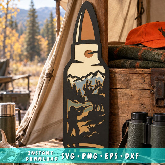 Deer Hunter Bullet 3D Multilayer SVG | Hunting Layered SVG | Bullet Laser Cut File | Deer Hunting Svg | 6 Layer Hunter Wall Art 3D Paper HappyDesignStudio 