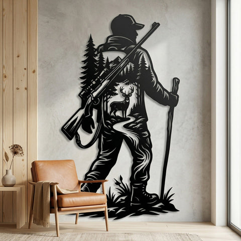 Deer Hunter Metal Wall Art SVG, Hunting Scene DXF for Plasma CNC, Deer Hunter Silhouette File, Rustic Cabin Decor Svg, Wild Nature Laser Svg SVG HappyDesignStudio 