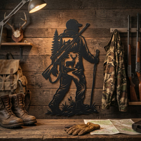 Deer Hunter Metal Wall Art SVG, Hunting Scene DXF for Plasma CNC, Deer Hunter Silhouette File, Rustic Cabin Decor Svg, Wild Nature Laser Svg SVG HappyDesignStudio 