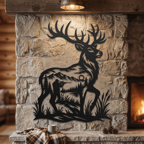 Deer Hunter Scene Laser SVG | Hunting Metal Wall Art DXF | CNC Plasma Cut File | Buck Silhouette Cabin Decor | Wildlife Laser Cut Svg SVG HappyDesignStudio 