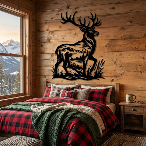 Deer Hunter Scene Laser SVG | Hunting Metal Wall Art DXF | CNC Plasma Cut File | Buck Silhouette Cabin Decor | Wildlife Laser Cut Svg SVG HappyDesignStudio 