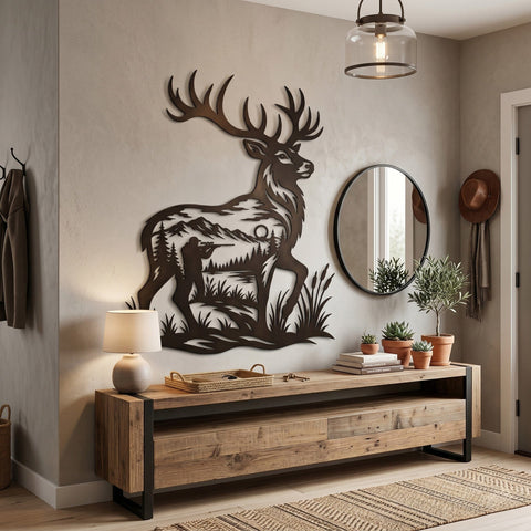 Deer Hunter Scene Laser SVG | Hunting Metal Wall Art DXF | CNC Plasma Cut File | Buck Silhouette Cabin Decor | Wildlife Laser Cut Svg SVG HappyDesignStudio 