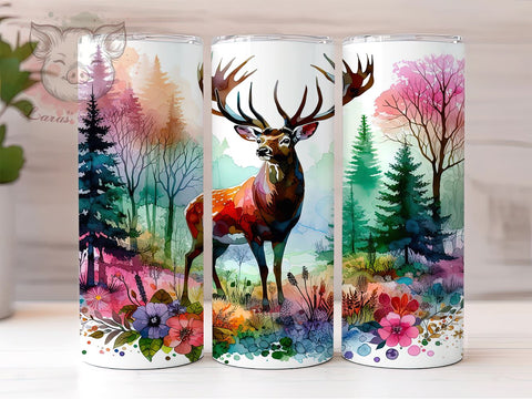Deer Hunting 20oz Tumbler Png, Straight & Tapered Tumbler Png, Colorful Forest Animals Tumbler Png, Digital Download PNG Sublimation Lara' s Designs 