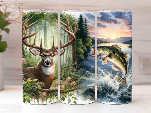 Deer Hunting 20oz Tumbler Png, Straight & Tapered Tumbler Png, Hunter Bass Fisher Tumbler Png, Digital Download PNG Sublimation Lara' s Designs 