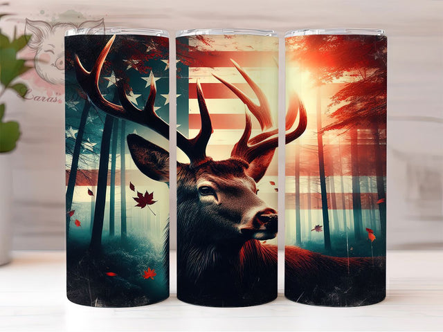 Deer Hunting American Flag Tumbler Wrap, 20oz Tumbler Sublimation, Patriotic Hunting Design, Rustic Outdoorsman Gift, USA Camo Deer Art, Wildlife Hunter Aesthetic Sublimation Lara' s Designs 