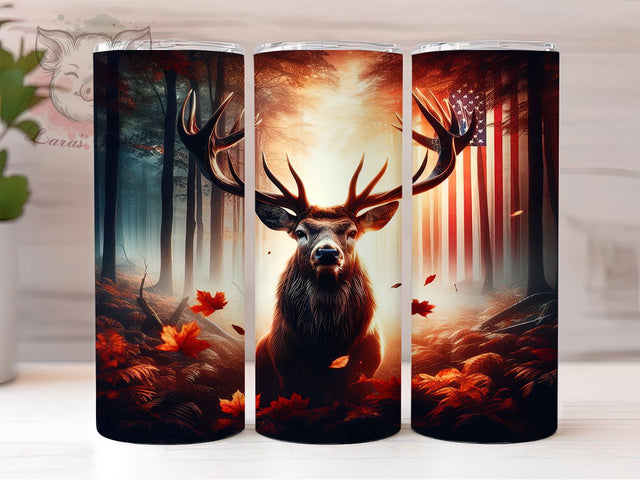 Deer Hunting American Flag Tumbler Wrap, 20oz Tumbler Sublimation, Patriotic Hunting Design, Rustic Outdoorsman Gift, USA Camo Deer Art, Wildlife Hunter Aesthetic Sublimation Lara' s Designs 