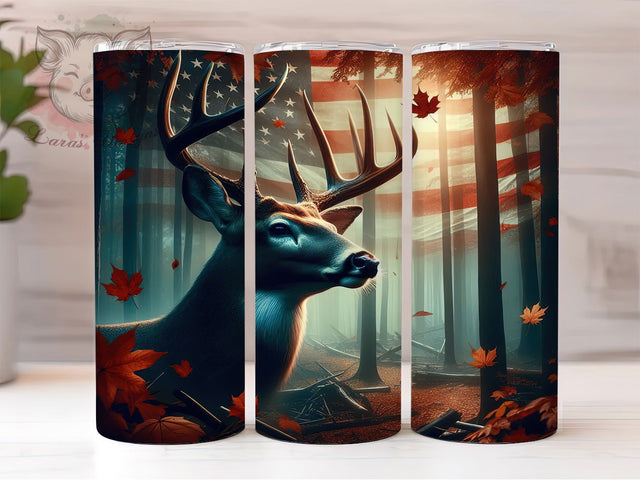 Deer Hunting American Flag Tumbler Wrap, 20oz Tumbler Sublimation, Patriotic Hunting Design, Rustic Outdoorsman Gift, USA Camo Deer Art, Wildlife Hunter Aesthetic Sublimation Lara' s Designs 
