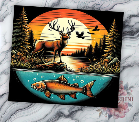 Deer Hunting Bass Fish 20oz Tumbler Wrap PNG, Fishing Hunting Tumbler Png, Straight & Tapered Tumbler Wrap, Instant Digital Download Sublimation Li Zamperini 