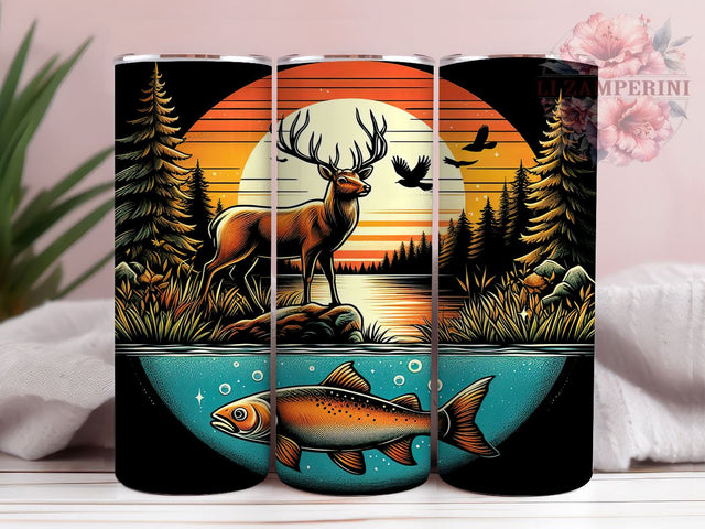 Deer Hunting Bass Fish 20oz Tumbler Wrap PNG, Fishing Hunting Tumbler Png, Straight & Tapered Tumbler Wrap, Instant Digital Download Sublimation Li Zamperini 