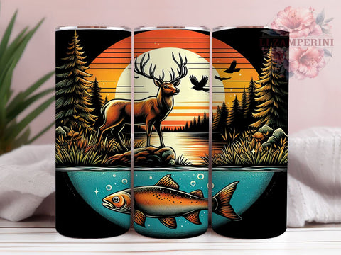 Deer Hunting Bass Fish 20oz Tumbler Wrap PNG, Fishing Hunting Tumbler Png, Straight & Tapered Tumbler Wrap, Instant Digital Download Sublimation Li Zamperini 