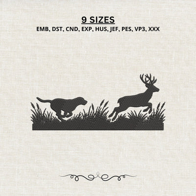 Deer Hunting Dog Embroidery Design – Labrador Chasing Buck Wildlife Silhouette Machine Embroidery File Embroidery/Applique DESIGNS PatternFeed8 