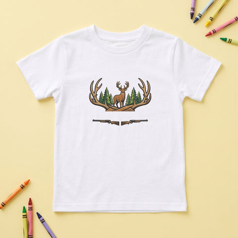 Deer Hunting Embroidery Design – Whitetail Buck Antlers Pine Forest Hunting Rifle Machine Embroidery File Embroidery/Applique DESIGNS PatternFeed8 