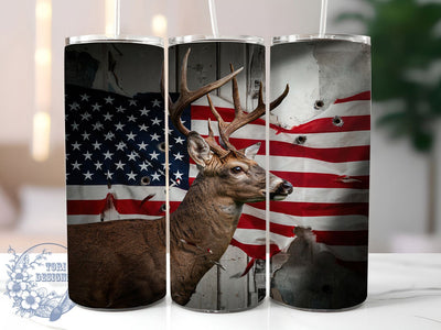 Deer Hunting Flag 20oz Tumbler, Deer Hunting Tumbler, Patriotic Flag Mug, Rustic Outdoor Cup, American Hunter Drinkware, Independence Day Design, Country Farm Style, Red White Blue Humor Sublimation ToriDesigns 