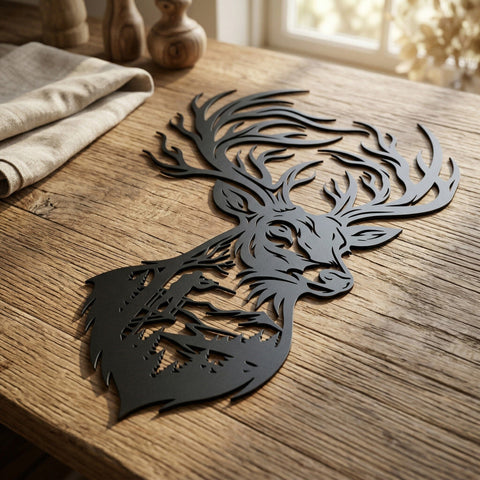 Deer Hunting Metal Wall Art SVG | Plasma Cut Deer Head with Hunter Scene | CNC Laser Cut File SVG HappyDesignStudio 