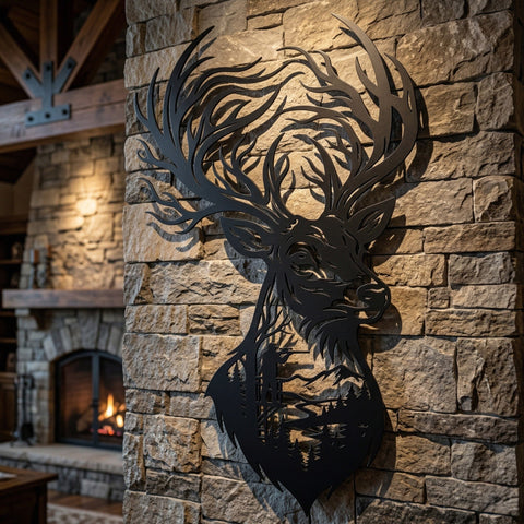 Deer Hunting Metal Wall Art SVG | Plasma Cut Deer Head with Hunter Scene | CNC Laser Cut File SVG HappyDesignStudio 