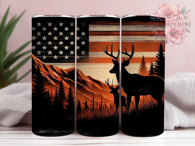 Deer Hunting Patriotic Camo Tumbler, American Flag Hunter Wrap, 20oz Tumbler Sublimation, Patriotic Hunting Design, Rustic Outdoorsman Gift, Buck Silhouette Art Sublimation Li Zamperini 