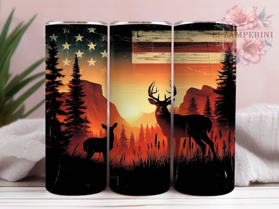 Deer Hunting Patriotic Camo Tumbler, American Flag Hunter Wrap, 20oz Tumbler Sublimation, Patriotic Hunting Design, Rustic Outdoorsman Gift, Buck Silhouette Art Sublimation Li Zamperini 