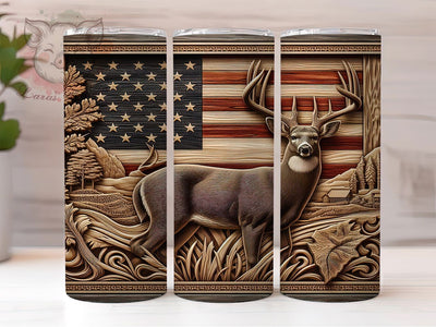 Deer Hunting Woodgrain USA Tumbler Wrap, 20oz Tumbler Sublimation, Rustic Buck Design, American Flag Deer Art, Outdoor Sportsman Gift, Patriotic Hunting Aesthetic Sublimation Lara' s Designs 