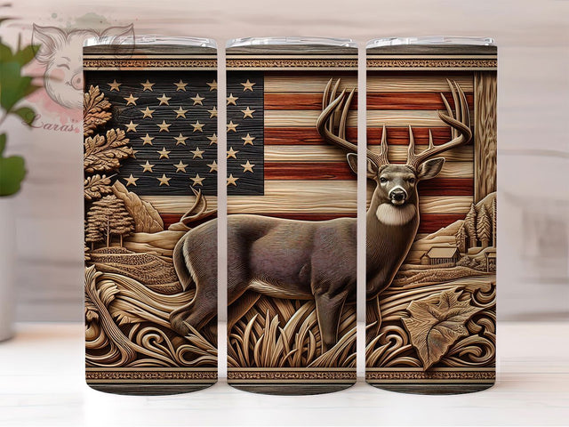 Deer Hunting Woodgrain USA Tumbler Wrap, 20oz Tumbler Sublimation, Rustic Buck Design, American Flag Deer Art, Outdoor Sportsman Gift, Patriotic Hunting Aesthetic Sublimation Lara' s Designs 