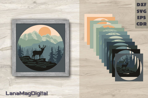 Deer in mountains svg Layered mountain landscape svg Deer svg 3D Paper LanaMagDigital 