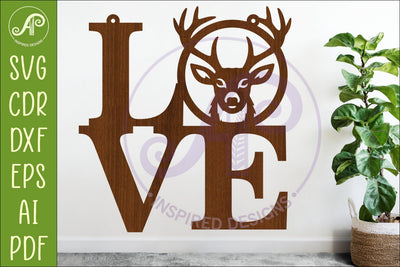 Deer LOVE SVG, Rustic Deer Head Sign SVG, Hunting Wall Art SVG APInspireddesigns 